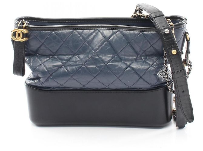 Borsa a tracolla Hobo Chanel Gabrielle de Large Nero Blu navy