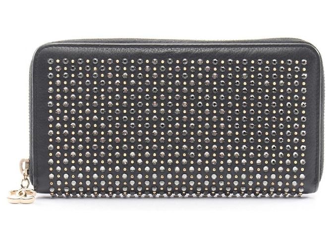 Chanel Coco Mark Studded Round Long Wallet Black