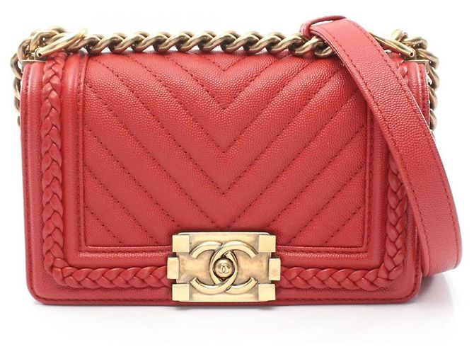 Borsa a tracolla Chanel Boy Small Chevron V-stitch Rosso