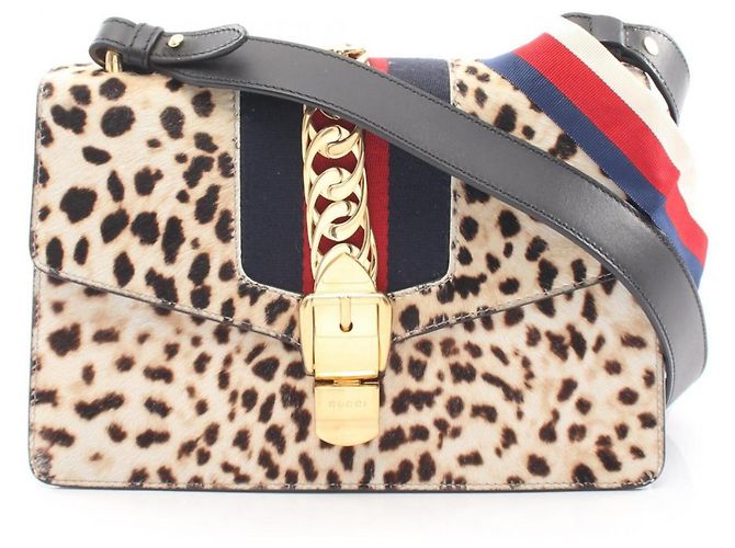 Borsa a tracolla 2 vie Gucci Sylvie Small Web Line Nero Multicolore Beige