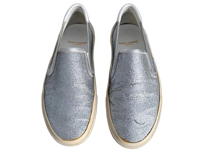 Saint Laurent Skate 20 Tênis Slip-On Glitter Prata
