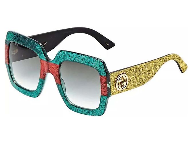 Gucci GG0102S Occhiali da sole Oversized Glitter - Verde Rosso Oro D'oro