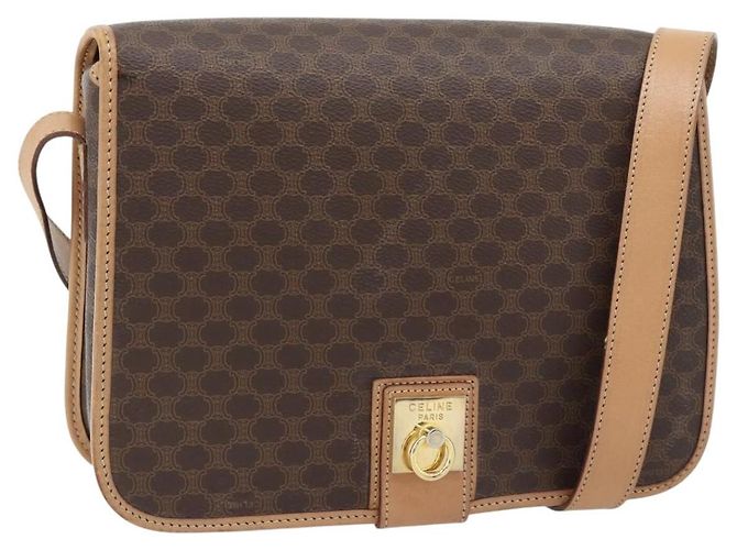 Céline Borsa a Spalla CELINE Macadam Canvas PVC Pelle Marrone Oro Auth 182134A D'oro