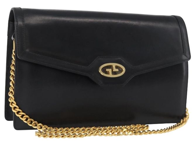 Borsa a Spalla con Catena GUCCI in Pelle Nera e Oro Auth 182515 Nero D'oro