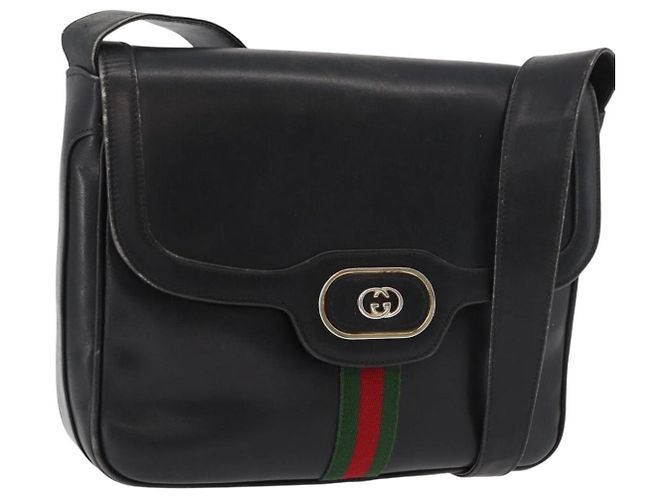 Borsa a tracolla GUCCI Web Sherry Line in pelle nera e oro Auth 182260 Nero D'oro