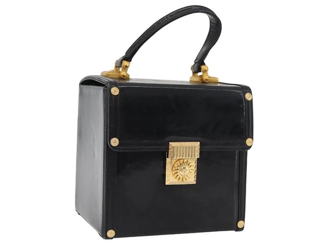 Gianni Versace Handtasche Lackleder Schwarz Gold Auth BA13187
