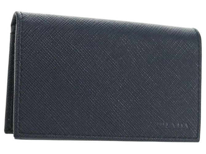 Saffiano PRADA Card Case Safiano leather Navy Silver 2MC122 Auth am11686V Silvery Navy blue
