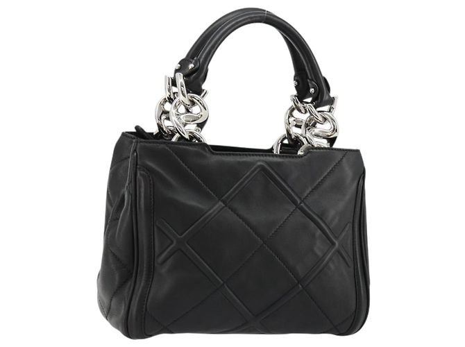 Borsa a mano Salvatore Ferragamo in pelle nera argento Auth 178908A Nero