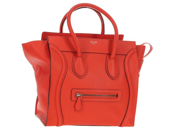 Céline CELINE Luggage Mini Shopper Handtasche Leder Orange Silber Authentisch 181473SAM