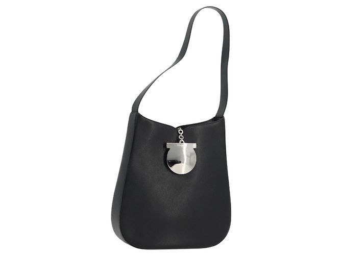 Borsa a tracolla Salvatore Ferragamo Gancini in pelle nera argento Auth BA12954 Nero