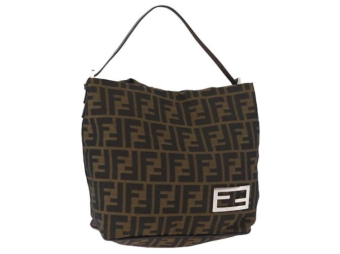 Borsa a tracolla FENDI Zucca Canvas Nero Marrone Auth bs35401