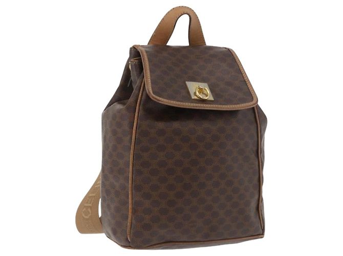 Céline CELINE Macadam Canvas Backpack PVC Leather Brown Gold Auth bs35412 Golden