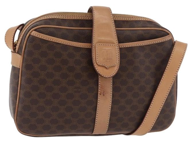 Céline Borsa a Spalla CELINE Macadam Canvas PVC Pelle Marrone Oro Auth 181476A D'oro