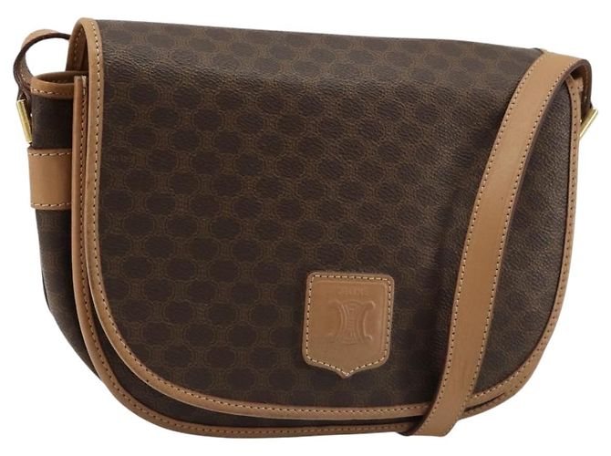 Céline Borsa a tracolla CELINE Macadam Canvas PVC Pelle Marrone Oro Auth ka4537 D'oro