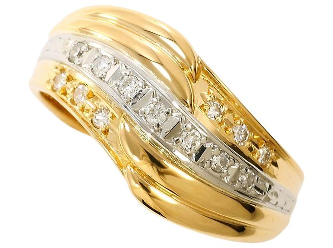 Autre Marque Anel de aliança elegante em ouro 18K e platina Dourado