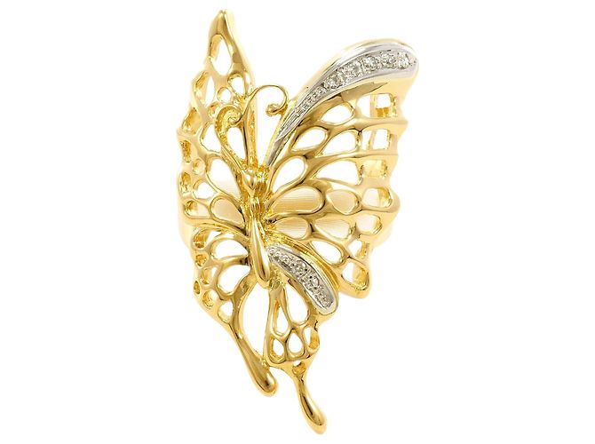 Autre Marque 18K Gelbgold- und Platinring mit Diamant Golden