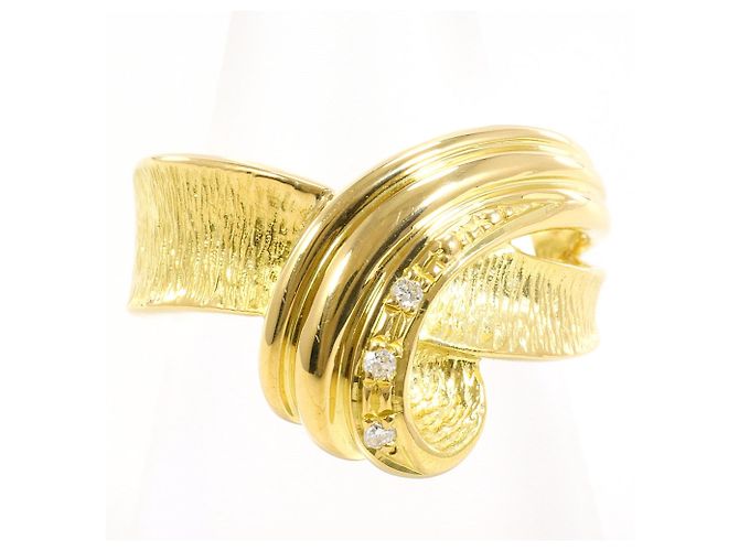 Autre Marque 18K Yellow Gold Band Ring with Diamond Golden