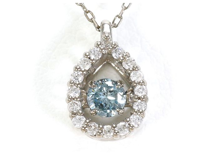 Autre Marque Colar de ouro branco 18K com diamantes azuis Azul Dourado