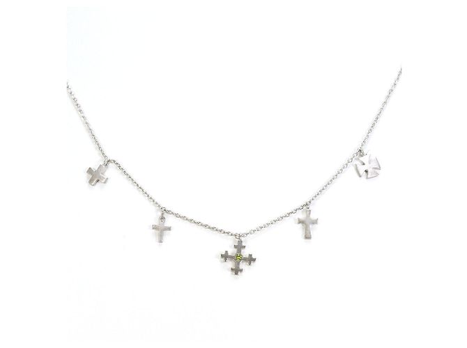 Autre Marque Collar de oro blanco de 18K con diamante verde Dorado