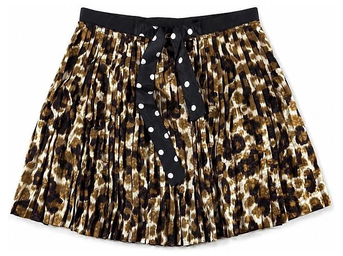 Falda plisada de seda Louis Vuitton estampado leopardo Castaño Negro Blanco Estampado de leopardo