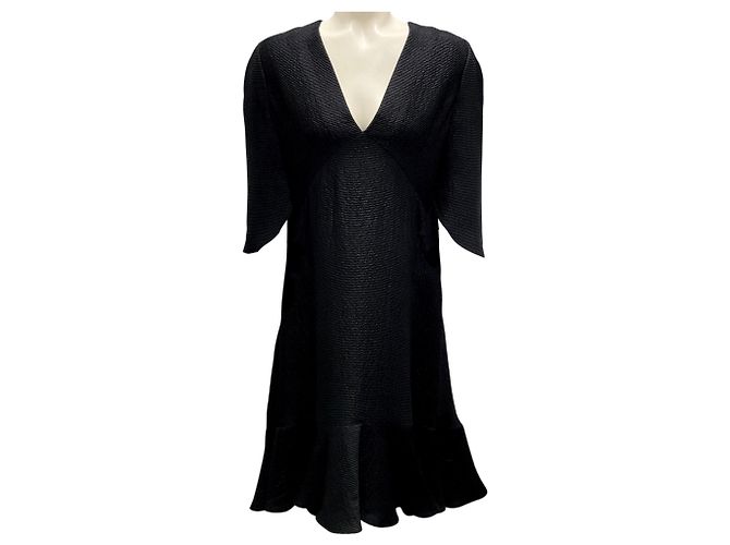 Chloé Vestido curto de seda canelada com brilho e decote em V preto Chloe