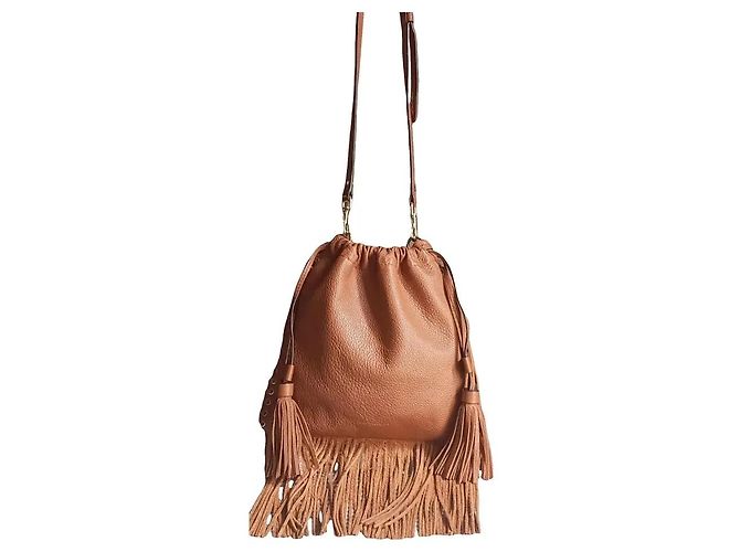 Rebecca Minkoff Borsa a secchiello in pelle marrone con frange