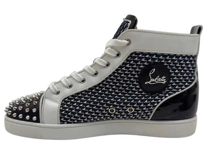 Christian Louboutin Sneaker Alte con Borchie Nero Bianco Blu