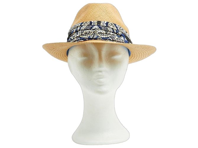 Lanvin Sombrero Panama de Paja Alber Elbaz Multicolor Beige