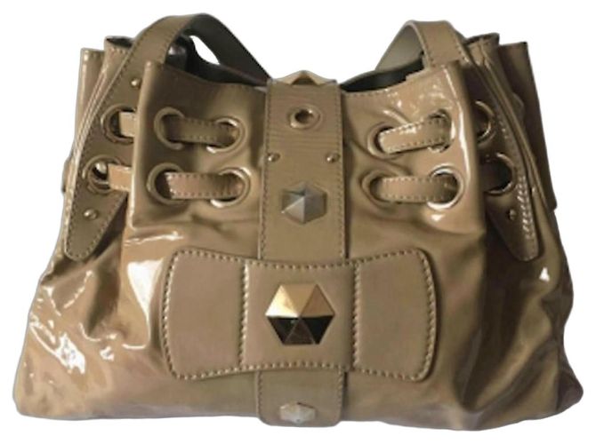 Jimmy Choo Borsa a Secchiello in Pelle Vernice Beige