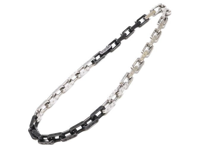 Louis Vuitton M00677 Monogram Chain Necklace Black Silvery