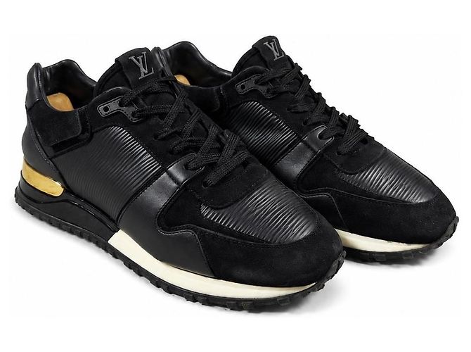 Baskets Louis Vuitton Run Away en Cuir et Daim Noir et Or Doré