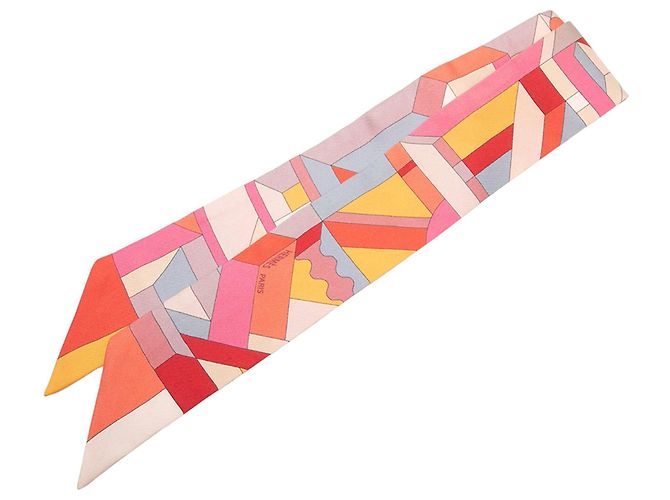 Lenço de seda Hermès Pink Perspective Cavaliere Twilly Rosa