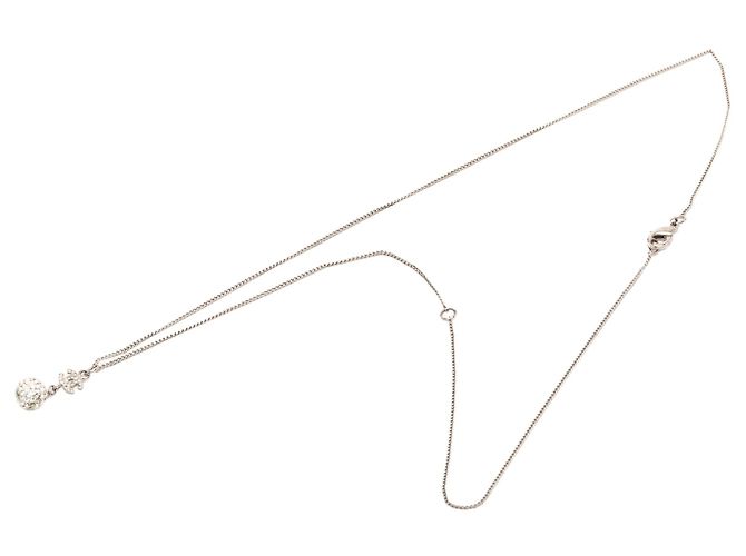 Collana Chanel con pendente a sfera in ottone e strass CC argento