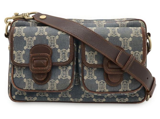 Céline Bolsa de Ombro Celine Paris Macadam Marrom Azul