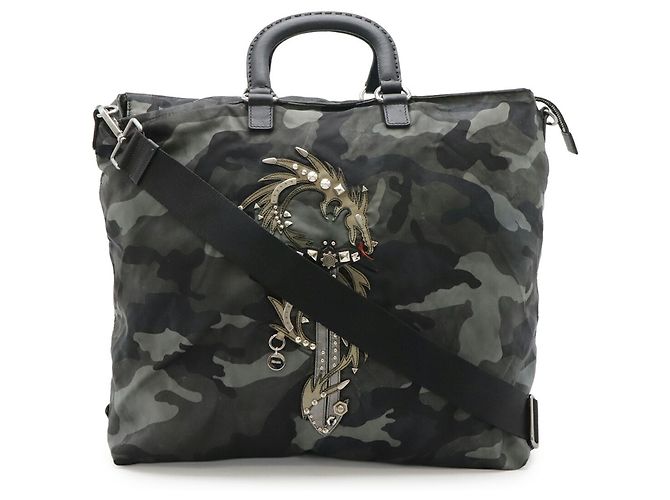 Prada Large Camouflage Shoulder Tote Bag Black Multiple colors Green