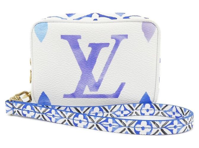 Louis Vuitton Monogram Flower Tile Handbag Pouch Blue