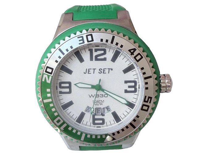 Autre Marque Jet Set WB30 Herrenuhr Weiß Grün Silber Hardware