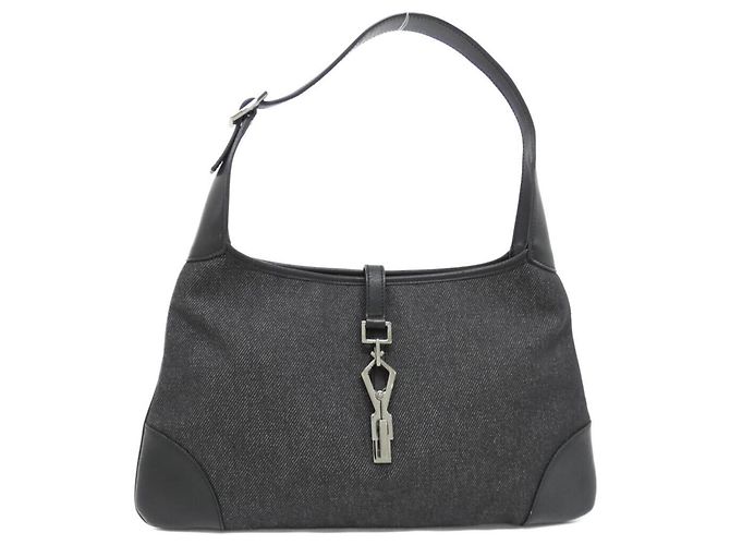 Borsa a tracolla Gucci 28628 in denim e pelle nera Nero