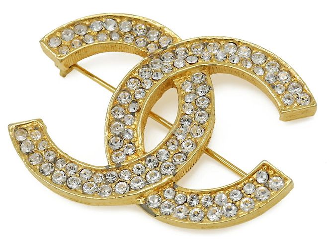 Spilla Chanel Coco Mark Large con strass D'oro