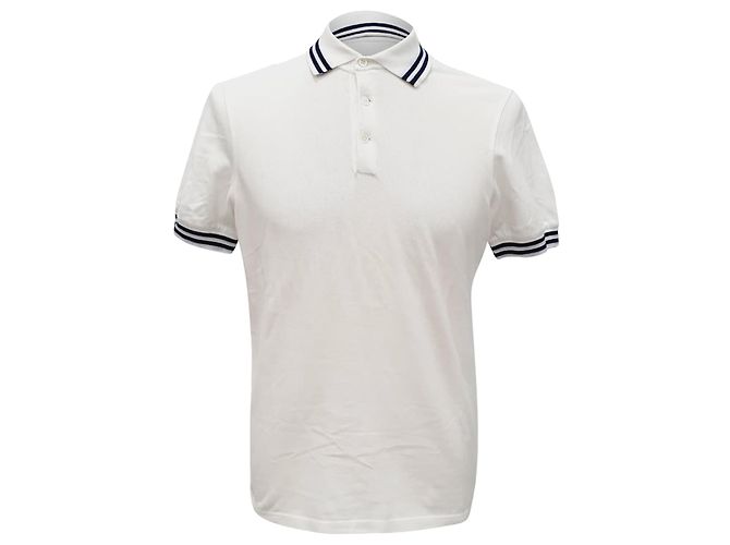 Polo Brunello Cucinelli con dettagli a righe in cotone bianco Crudo