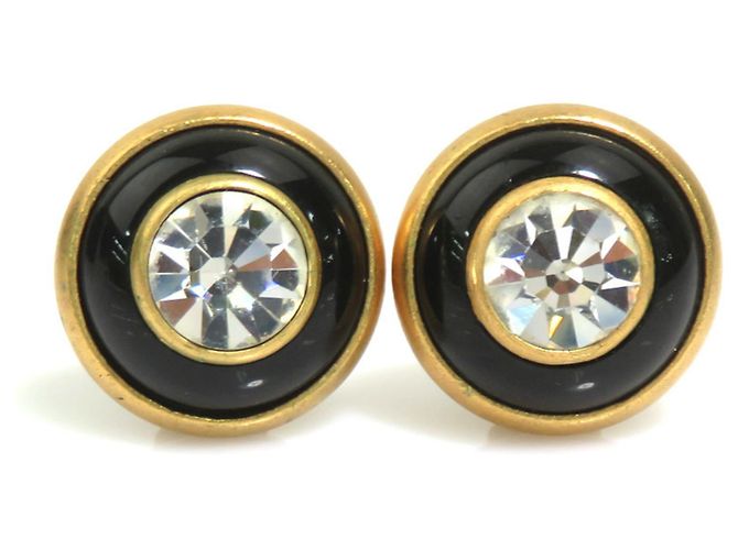 Orecchini a clip in metallo e strass Chanel Nero D'oro