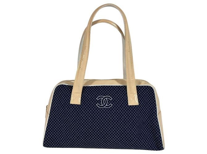 Chanel Navy Canvas Sports Bag White Navy blue