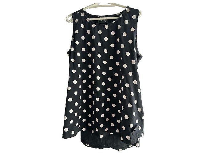Munthe Plus Simonsen PLU Top sem mangas de bolinhas preto e branco PLÜ