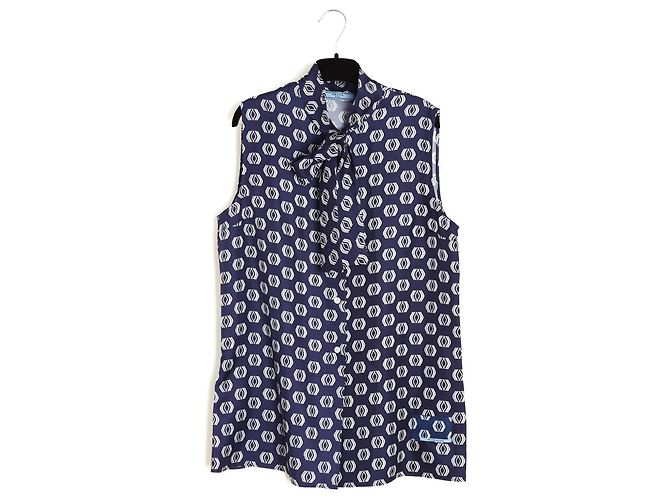 Prada Blusa de Seda Twill Azul Marinho Sem Mangas
