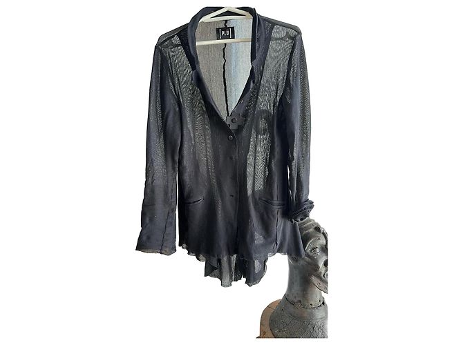 Autre Marque Blusa PLU de malla negra de algodón asimétrica Negro