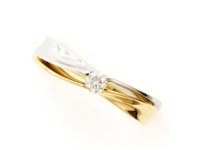 Autre Marque Platin- und Gelbgold-Ring mit Diamant Golden