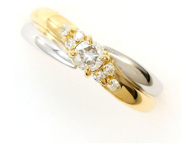 Autre Marque 18K Gelbgold- und Platin-Ring mit Diamant Golden
