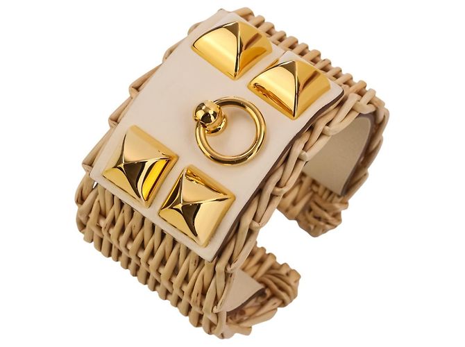 Hermès Pulsera rígida Hermes Collier de Chien Medor Picnic Beige Dorado