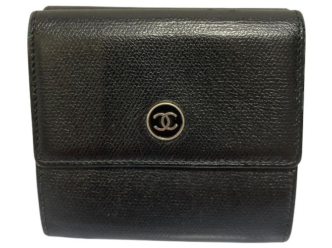 Chanel Black Leather Compact Tri-fold Wallet
