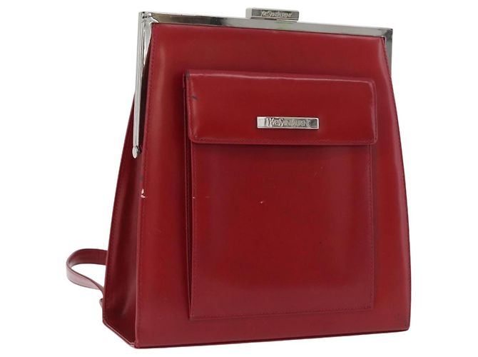 SAINT LAURENT Backpack Leather Red Silver Auth BA13087 Silvery
